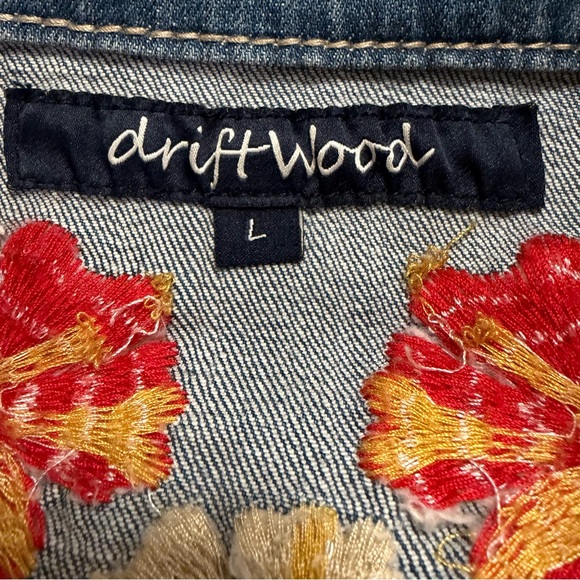 DRIFTWOOD Embroidered Denim Jacket Jean floral Jean Large Stretch - Picture 5 of 7
